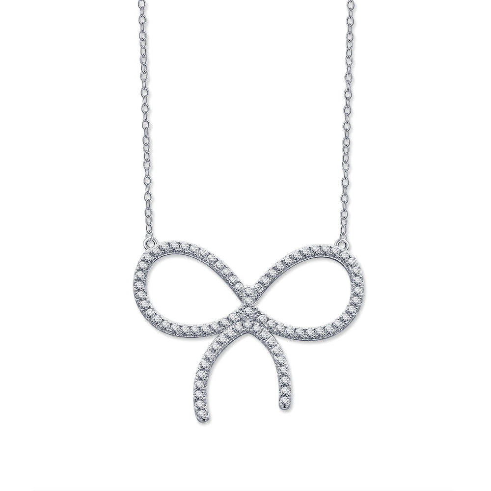 [Hildren Jewelry]CLAW SET RHODIUM PLATED BOW NECKLACE