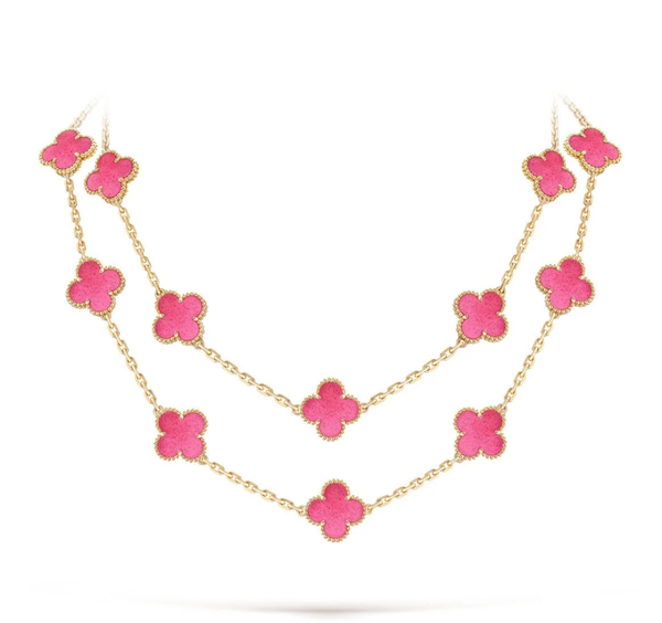 [⭐Hildren Jewelry]NEW CLOVER 20 MOTIFS PINK ENAMEL NECKLACE