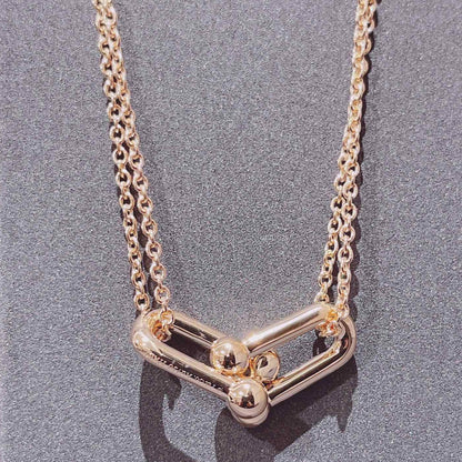 [Hildren Jewelry]HARDWEAR DOUBLE LINK PEDANT PINK GOLD NECKLACE