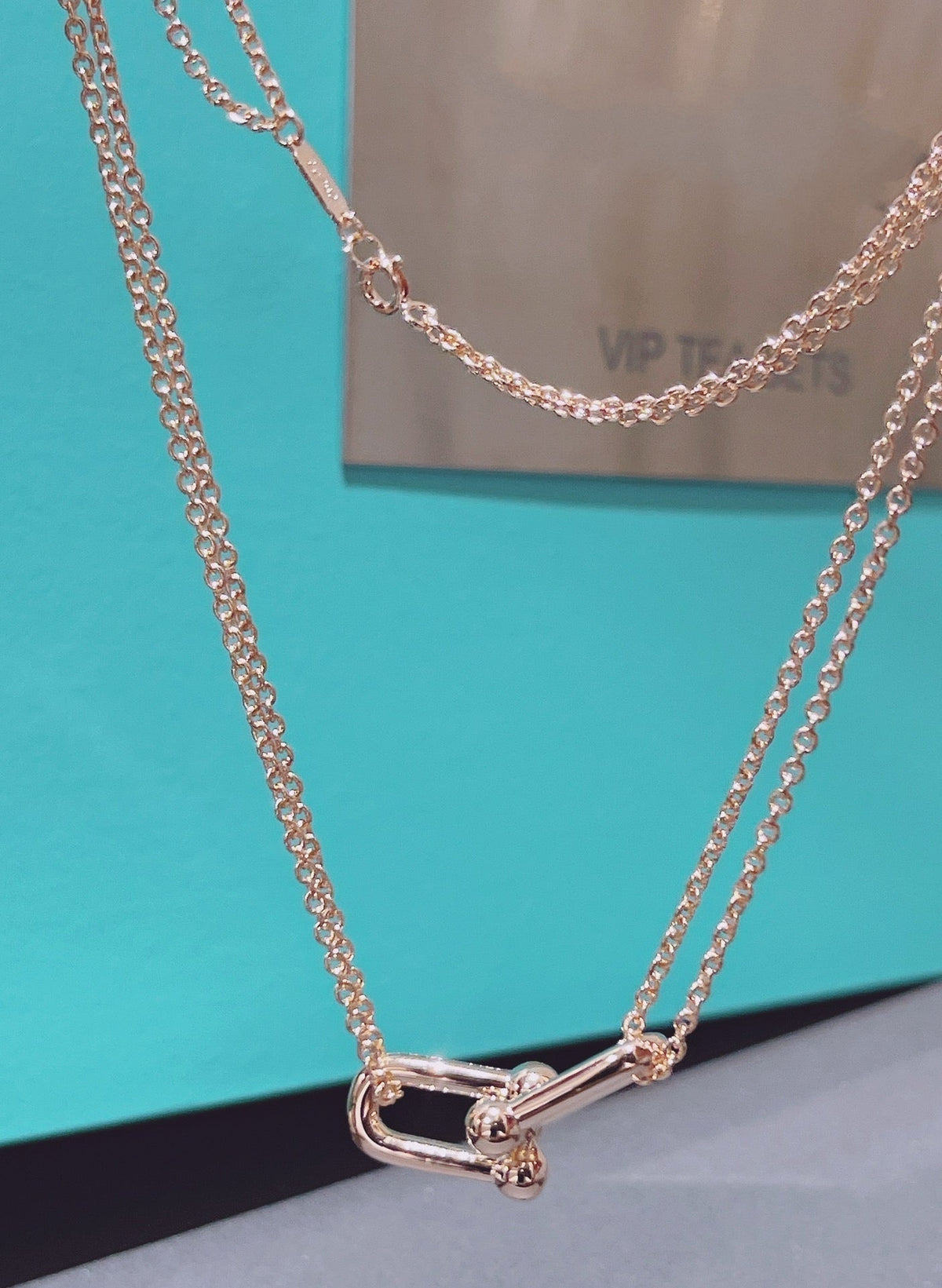 [Hildren Jewelry]HARDWEAR DOUBLE LINK PEDANT PINK GOLD NECKLACE