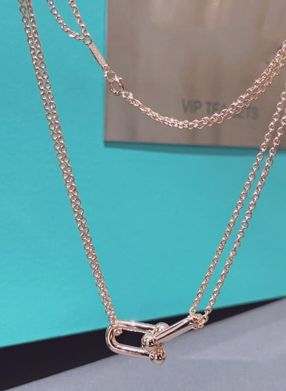 [Hildren Jewelry]HARDWEAR DOUBLE LINK PEDANT PINK GOLD NECKLACE