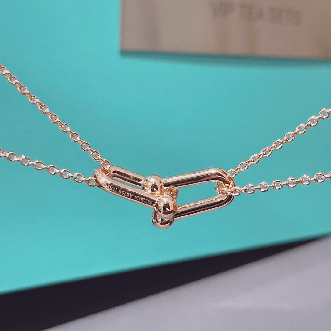 [Hildren Jewelry]HARDWEAR DOUBLE LINK PEDANT PINK GOLD NECKLACE
