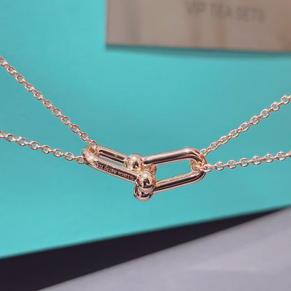 [Hildren Jewelry]HARDWEAR DOUBLE LINK PEDANT PINK GOLD NECKLACE