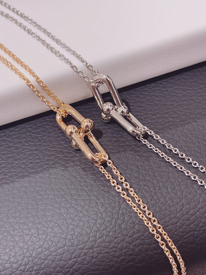 [Hildren Jewelry]HARDWEAR DOUBLE LINK PEDANT PINK GOLD NECKLACE