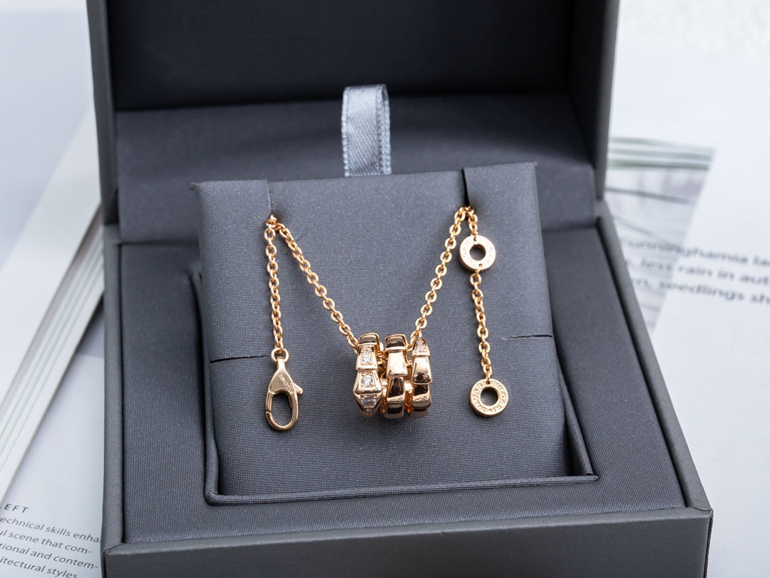[⭐Hildren Jewelry]SERPENTI PINK GOLD NECKLACE DIAMOND