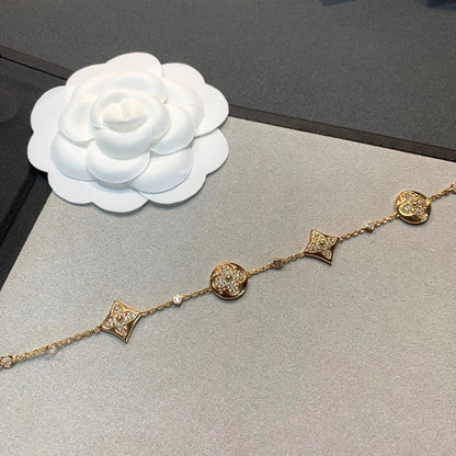 [⭐Hildren Jewelry]STAR AND SUN 4 MOTIFS GOLD DIAMONDS BRACELET