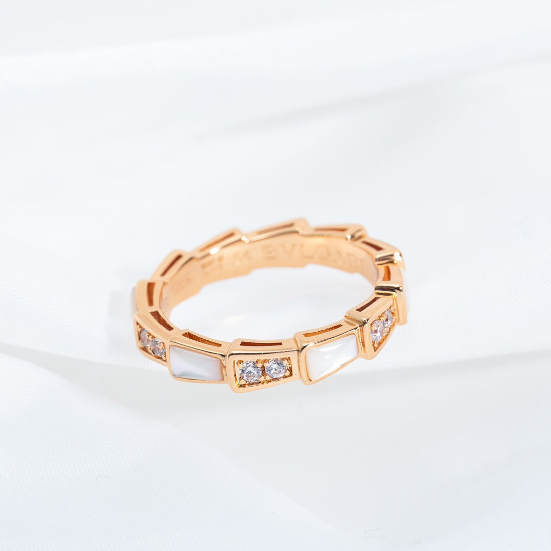 [⭐Hildren Jewelry]SERPENTI RING PINK GOLD DIAMOND MOP 3MM