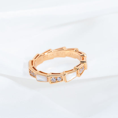 [⭐Hildren Jewelry]SERPENTI RING PINK GOLD DIAMOND MOP 3MM