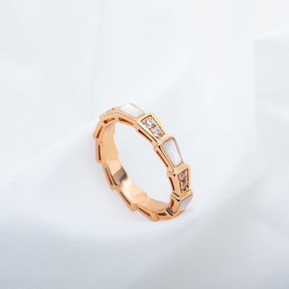 [⭐Hildren Jewelry]SERPENTI RING PINK GOLD DIAMOND MOP 3MM
