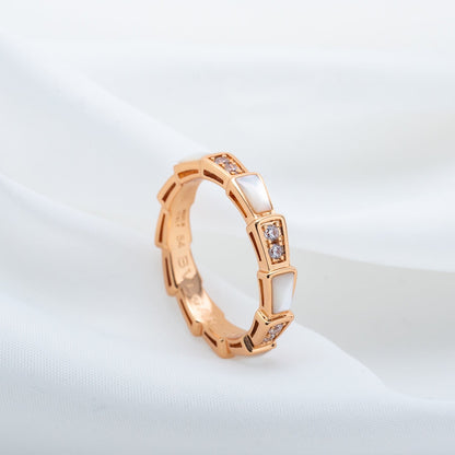 [⭐Hildren Jewelry]SERPENTI RING PINK GOLD DIAMOND MOP 3MM