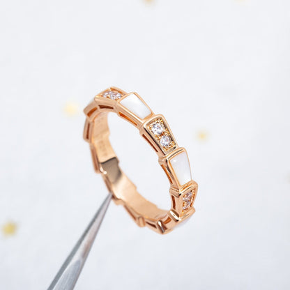 [⭐Hildren Jewelry]SERPENTI RING PINK GOLD DIAMOND MOP 3MM