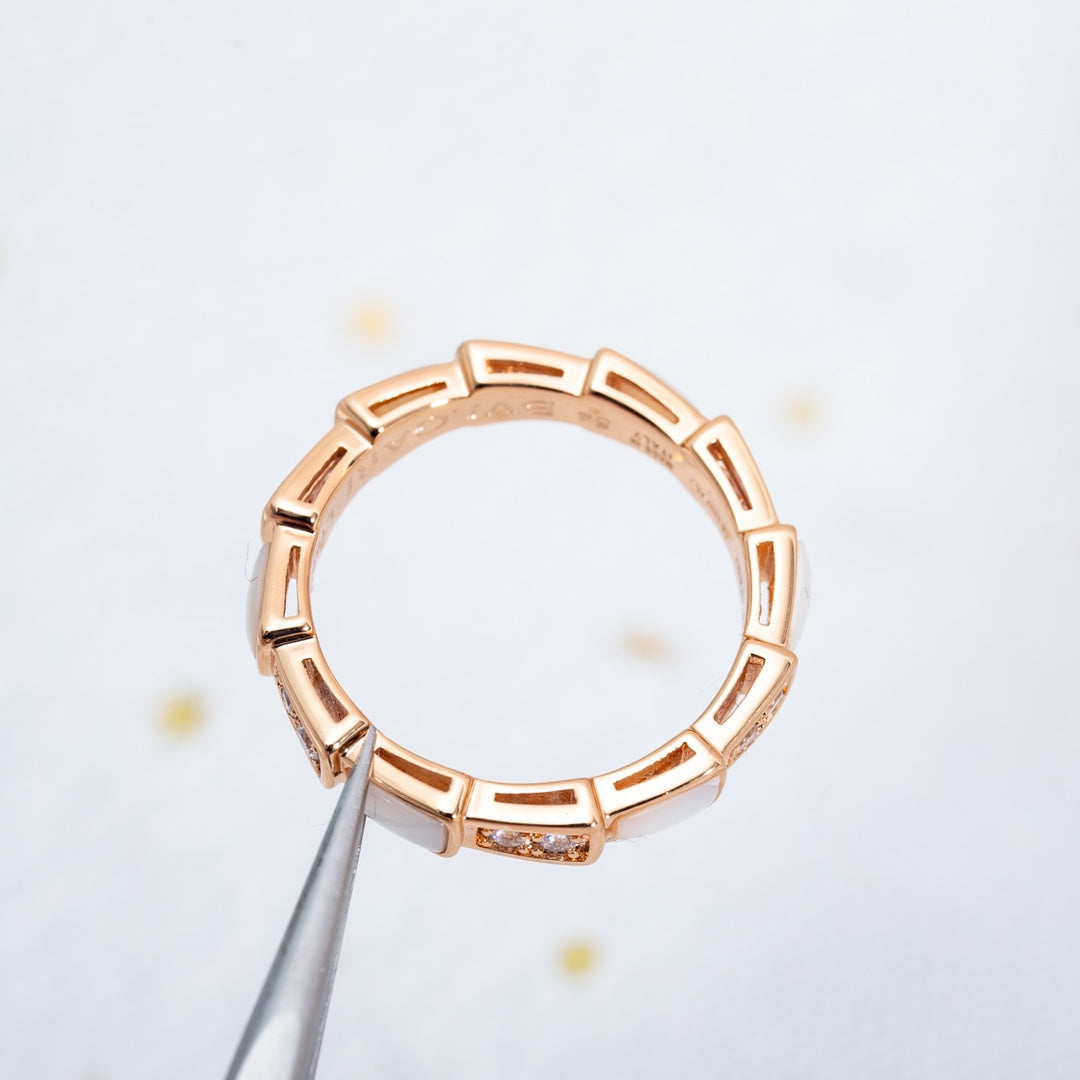 [⭐Hildren Jewelry]SERPENTI RING PINK GOLD DIAMOND MOP 3MM