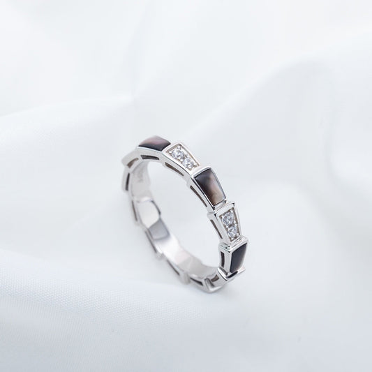 [⭐Hildren Jewelry]SERPENTI RING SILVER  DIAMOND BLACK MOP 3MM
