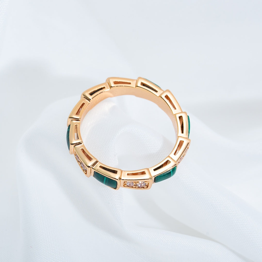 [⭐Hildren Jewelry]SERPENTI RING PINK GOLD MALACHITE DIAMOND 3MM