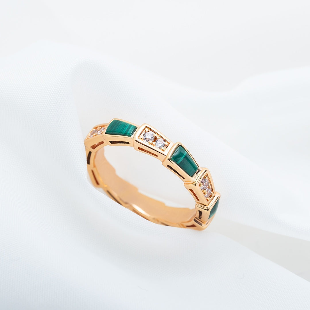 [⭐Hildren Jewelry]SERPENTI RING PINK GOLD MALACHITE DIAMOND 3MM