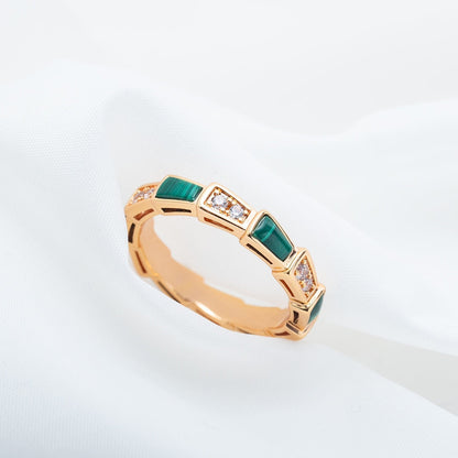 [⭐Hildren Jewelry]SERPENTI RING PINK GOLD MALACHITE DIAMOND 3MM