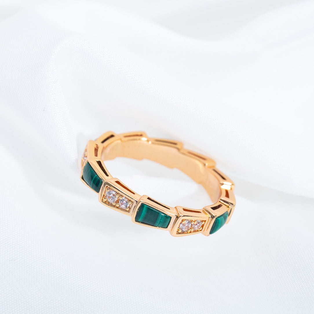 [⭐Hildren Jewelry]SERPENTI RING PINK GOLD MALACHITE DIAMOND 3MM