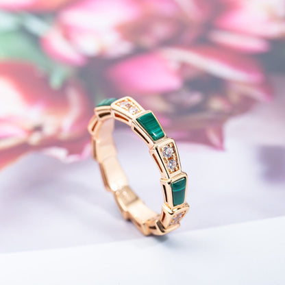 [⭐Hildren Jewelry]SERPENTI RING PINK GOLD MALACHITE DIAMOND 3MM