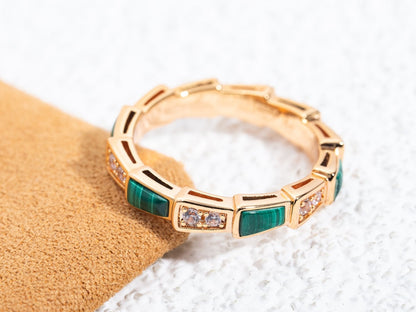 [⭐Hildren Jewelry]SERPENTI RING PINK GOLD MALACHITE DIAMOND 3MM