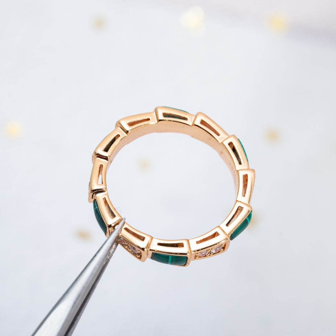 [⭐Hildren Jewelry]SERPENTI RING PINK GOLD MALACHITE DIAMOND 3MM