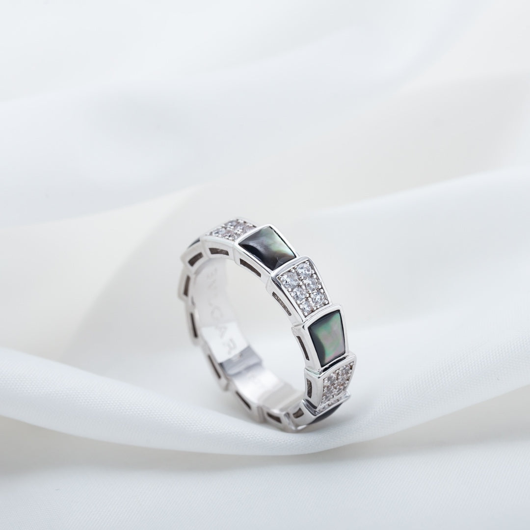 [⭐Hildren Jewelry]SERPENTI RING SILVER DIAMOND BLACK MOP 4MM