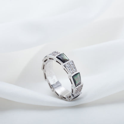 [⭐Hildren Jewelry]SERPENTI RING SILVER DIAMOND BLACK MOP 4MM