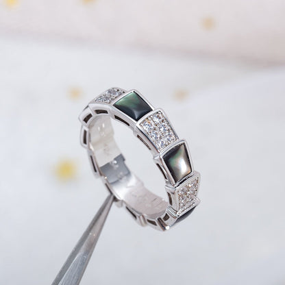 [⭐Hildren Jewelry]SERPENTI RING SILVER DIAMOND BLACK MOP 4MM
