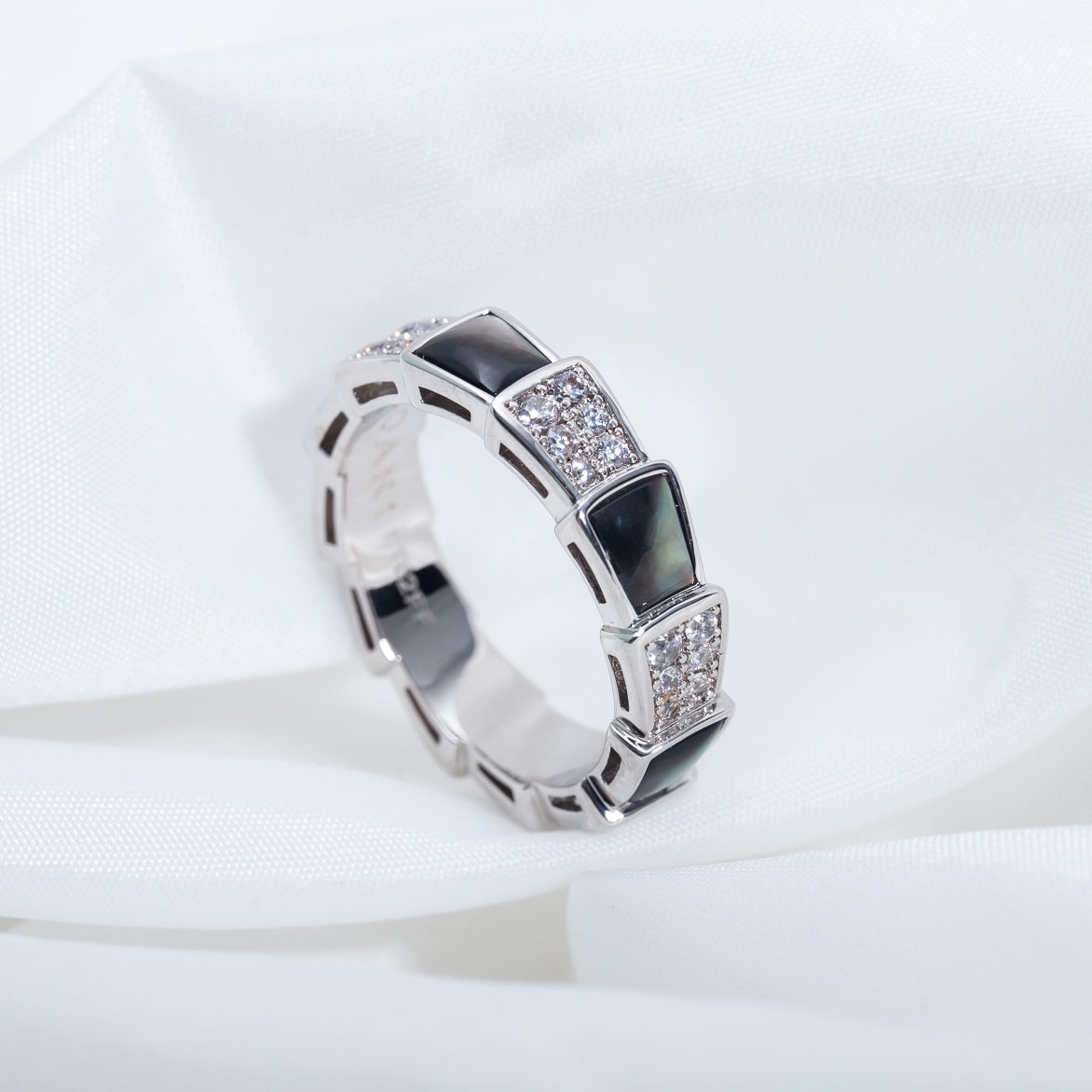 [⭐Hildren Jewelry]SERPENTI RING SILVER DIAMOND BLACK MOP 4MM