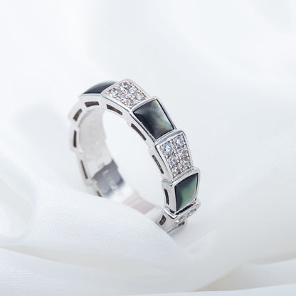 [⭐Hildren Jewelry]SERPENTI RING SILVER DIAMOND BLACK MOP 4MM