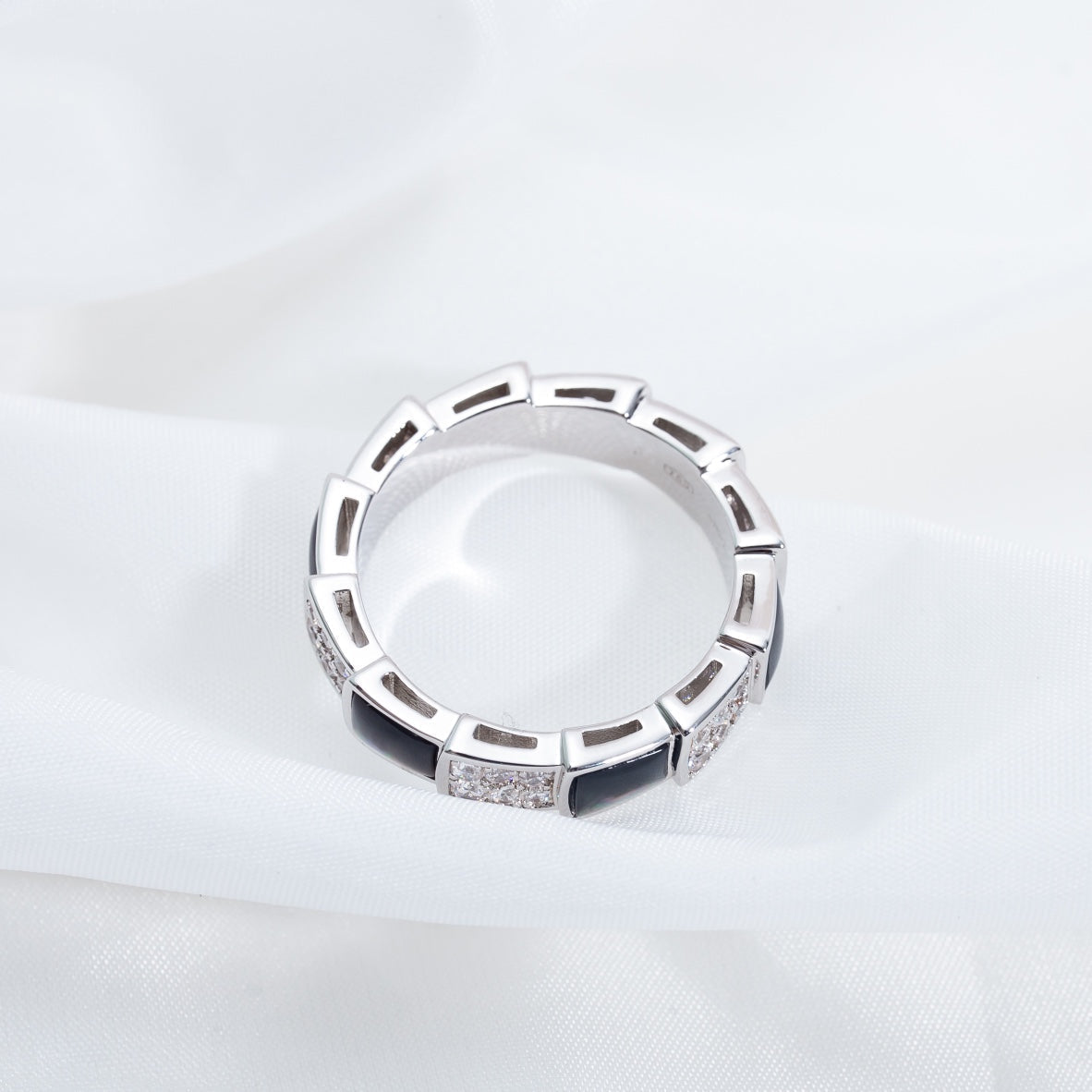 [⭐Hildren Jewelry]SERPENTI RING SILVER DIAMOND BLACK MOP 4MM