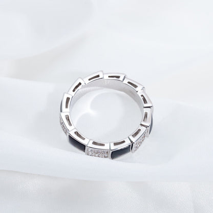 [⭐Hildren Jewelry]SERPENTI RING SILVER DIAMOND BLACK MOP 4MM