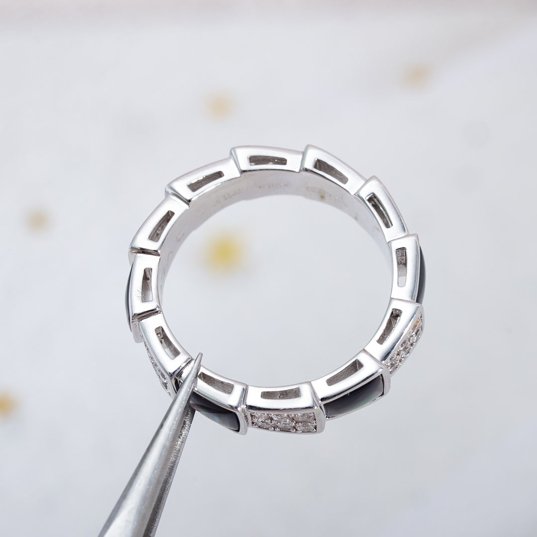 [⭐Hildren Jewelry]SERPENTI RING SILVER DIAMOND BLACK MOP 4MM