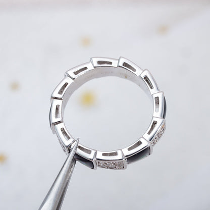 [⭐Hildren Jewelry]SERPENTI RING SILVER DIAMOND BLACK MOP 4MM