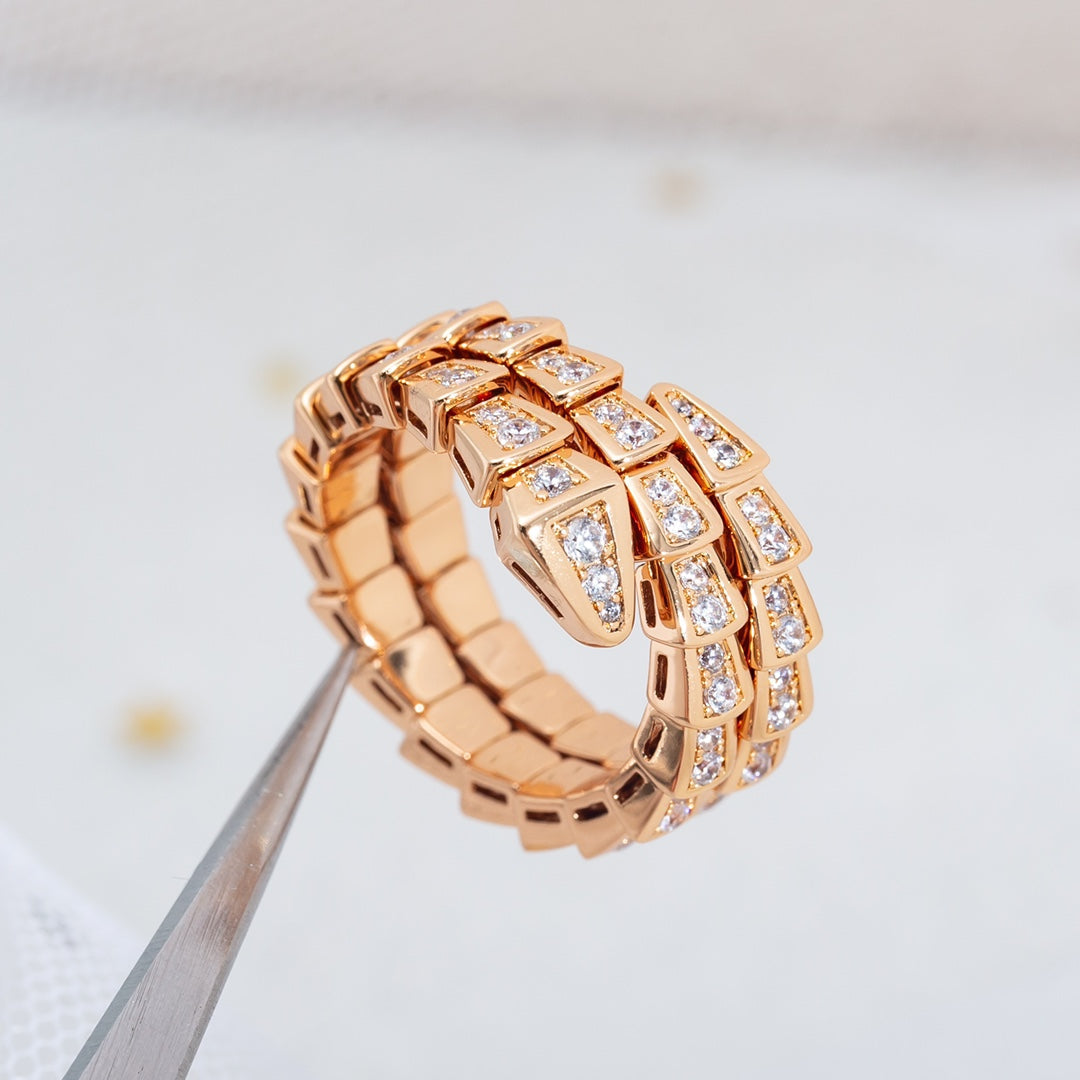 [⭐Hildren Jewelry]SERPENTI RING PINK GOLD DIAMOND DOUBLE ROW