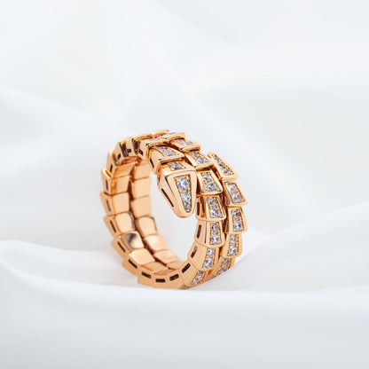 [⭐Hildren Jewelry]SERPENTI RING PINK GOLD DIAMOND DOUBLE ROW
