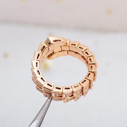 [⭐Hildren Jewelry]SERPENTI RING PINK GOLD DIAMOND DOUBLE ROW