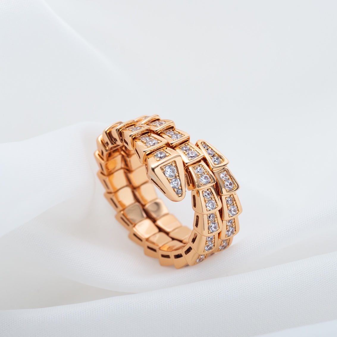 [⭐Hildren Jewelry]SERPENTI RING PINK GOLD DIAMOND DOUBLE ROW