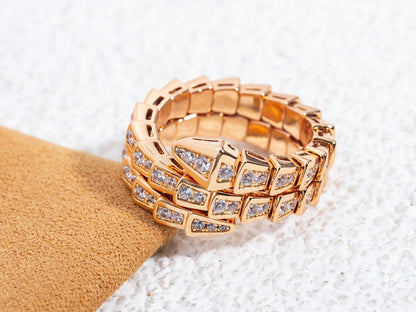 [⭐Hildren Jewelry]SERPENTI RING PINK GOLD DIAMOND DOUBLE ROW