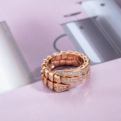 [⭐Hildren Jewelry]SERPENTI RING PINK GOLD DIAMOND DOUBLE ROW