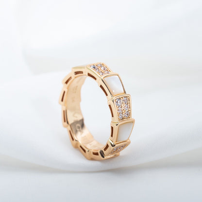 [⭐Hildren Jewelry]SERPENTI RING PINK GOLD MOP DIAMOND PAVED 4MM