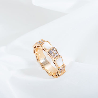 [⭐Hildren Jewelry]SERPENTI RING PINK GOLD MOP DIAMOND PAVED 4MM