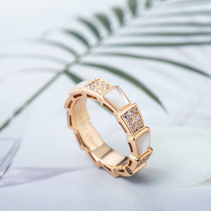 [⭐Hildren Jewelry]SERPENTI RING PINK GOLD MOP DIAMOND PAVED 4MM