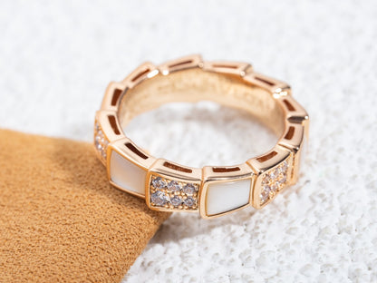 [⭐Hildren Jewelry]SERPENTI RING PINK GOLD MOP DIAMOND PAVED 4MM