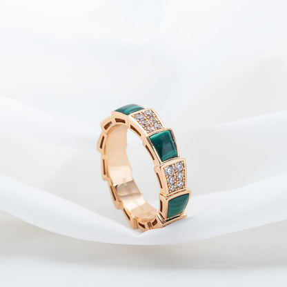 [⭐Hildren Jewelry]SERPENTI RING PINK GOLD MALACHITE DIAMOND PAVED 4MM