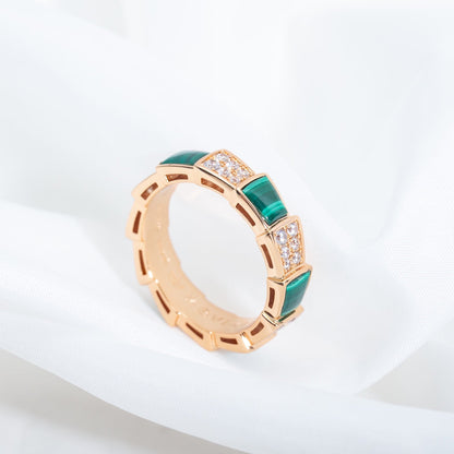 [⭐Hildren Jewelry]SERPENTI RING PINK GOLD MALACHITE DIAMOND PAVED 4MM