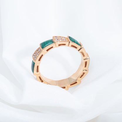 [⭐Hildren Jewelry]SERPENTI RING PINK GOLD MALACHITE DIAMOND PAVED 4MM