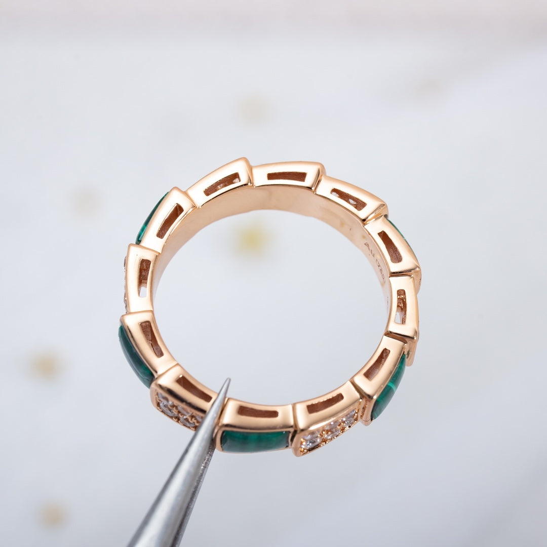 [⭐Hildren Jewelry]SERPENTI RING PINK GOLD MALACHITE DIAMOND PAVED 4MM