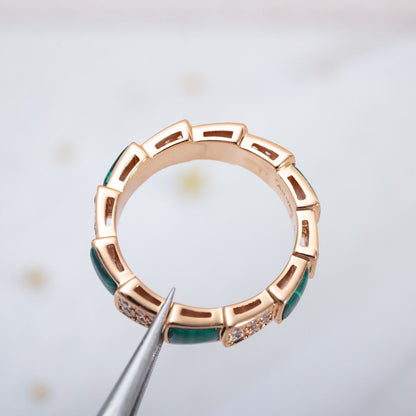 [⭐Hildren Jewelry]SERPENTI RING PINK GOLD MALACHITE DIAMOND PAVED 4MM