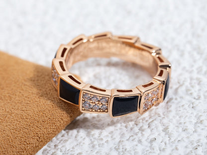 [⭐Hildren Jewelry]SERPENTI RING PINK GOLD BLACK MOP DIAMOND PAVED 4MM