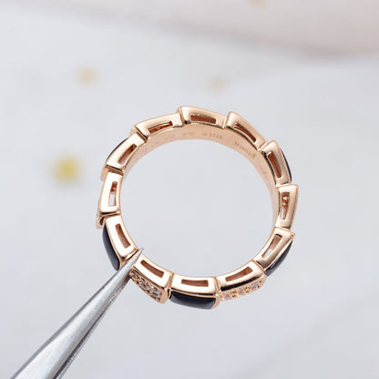[⭐Hildren Jewelry]SERPENTI RING PINK GOLD BLACK MOP DIAMOND PAVED 4MM